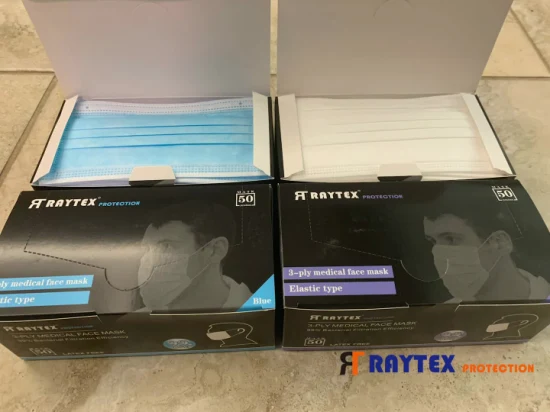 Raytex 11031 Tecido Não Tecido 3 Ply Máscara Facial Tipo Earloop Fornecimento de Fábrica Diretamente