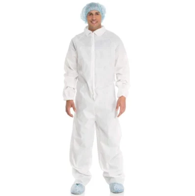 Roupa de proteção não tecida descartável PPE-Plus macacão branco com capuz de purificação à prova de poeira